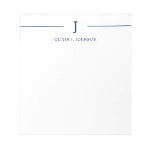 Elegant Monogram Name Navy White Notepad