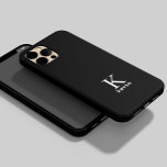 Elegant monogram name personalised simple black  Case-Mate iPhone 14 plus case<br><div class="desc">Modern simple masculine looking stylish iPhone case with black and white trendy typography (changeable colours).            Personalised gift for him: dad,  father,  husband,  son,  boyfriend,  groom,  best man,  groomsman,  business executive.</div>