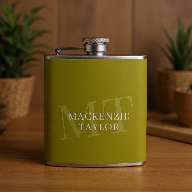 Elegant Monogram Name Personalized Text  Hip Flask (Elegant Monogram Name Personalized Text Flask by Ricaso. Great gift idea. Custom monogrammed)
