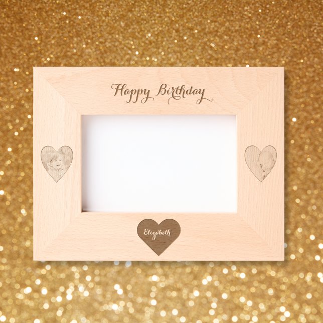 Elegant Monogram Name Photo Hearts Happy Birthday Etched Frames (Elegant Monogram Name Photo Hearts Happy Birthday Engraved Frames)
