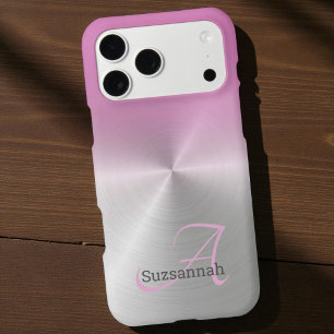 Elegant Monogram Name Pink Ombre Faux Metal