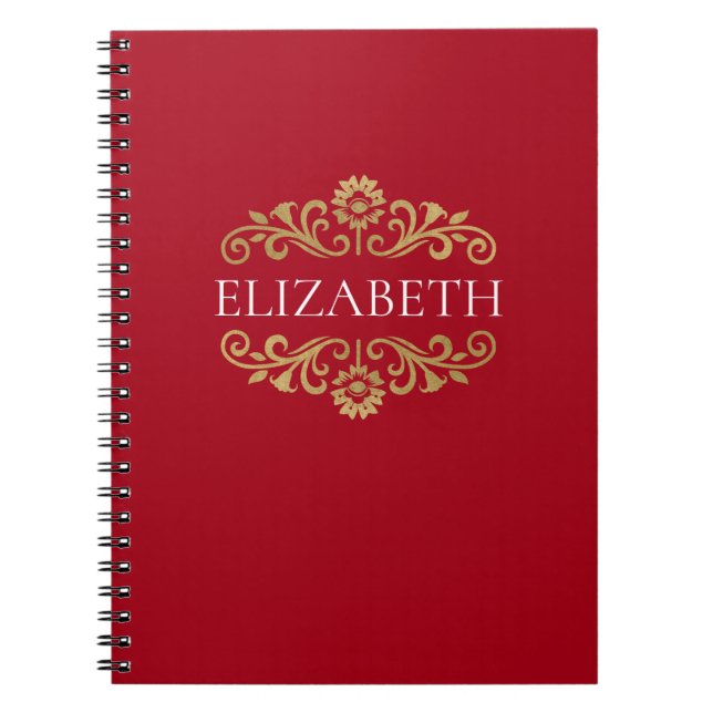 Elegant Monogram Name Red  Notebook (Front)