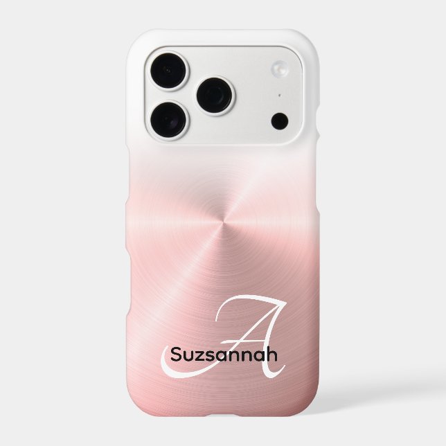 Elegant Monogram Name Rose Gold Faux Metal (Back)