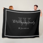 Elegant Monogram Name Script Chic Wedding Keepsake Fleece Blanket<br><div class="desc">Elegant Monogram Name Script Chic Wedding Keepsake Fleece Blanket. Personalised with white, grey monogram design, and bride and groom's last name, and date established on an elegant black background. A unique gift for newlyweds, for their new life together, or for a housewarming gift. Click Personalise this template to customise it...</div>