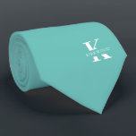 Elegant Monogram   Name | Seafoam Green| One-Sided Tie<br><div class="desc">An elegant one-sided necktie featuring a bold white monogram across a deep seafoam Green background. Atop this monogram sits your first or last name spelled out in all capitals. If you prefer a bolder look for the personal name inside of the large letter you can do the following: Use the...</div>