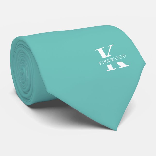Elegant Monogram + Name | Seafoam Green| One-Sided Tie (Rolled)