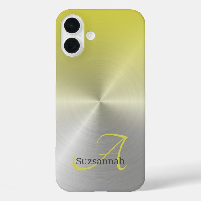 Elegant Monogram Name Yellow Ombre Faux Metal Case-Mate iPhone Case (Back)