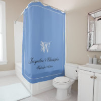 Elegant Monogram & Names Light Blue Grey Black