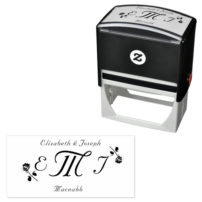 Elegant Monogram & Names Self Inking Rubber Stamp (In Situ)