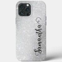 Elegant Monogram Names Silver Glitter