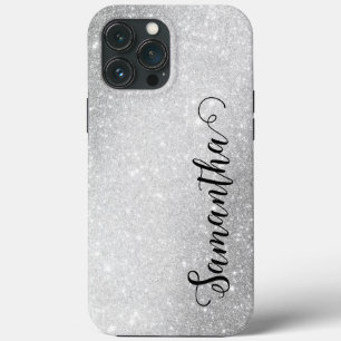 Elegant Monogram Names Silver Glitter  iPhone 13 Pro Max Case