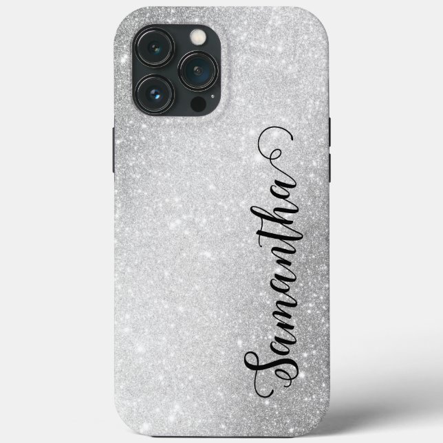 Elegant Monogram Names Silver Glitter  Case-Mate iPhone Case (Back)