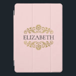 Elegant Monogram Navy Blue Gold Chic iPad Pro Cove iPad Pro Cover<br><div class="desc">An elegant blush pink and gold ipad case. Great for back to school. Add your name between the gold floral flourish on the front. Designed for you by Blackberry Boulevard.</div>