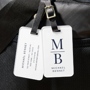 Elegant Monogram Navy Blue Luggage Tag