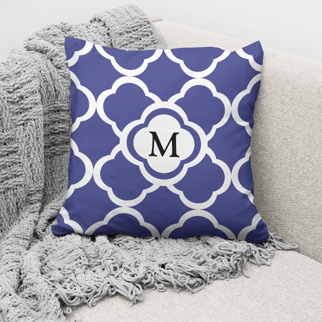Elegant Monogram Navy Blue Pattern Cushion (Creator Uploaded)