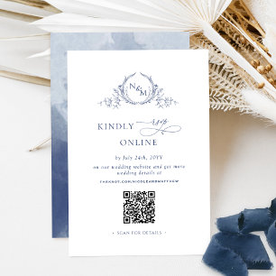 Elegant Monogram Navy Blue RSVP Online QR Code Enclosure Card