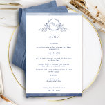 Elegant Monogram Navy Blue Watercolor Wedding Menu<br><div class="desc">Welcome your guests to their table with this elegant monogrammed wedding menu, with exquisite hand drawn leafy monogram with couples initials, and navy blue watercolor border stripes. Back with beautiful watercolor wash in a variety of navy and blue hues. Part of our "Navy Watercolor Botanical Monogram Wedding" Collection with a...</div>