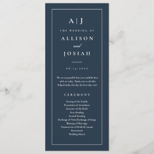 Elegant Monogram Navy Blue Wedding Program