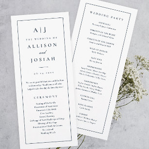 Elegant Monogram Navy Blue Wedding Program
