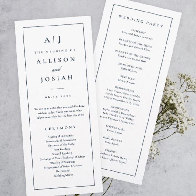 Elegant Monogram Navy Blue Wedding Program (Elegant and Classic Monogram Navy Blue Wedding Program.)