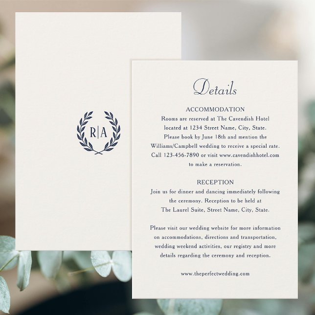 Elegant Monogram Navy Cream Wedding Enclosure Card (Creator Uploaded)