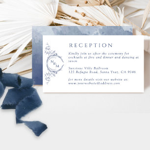 Elegant Monogram Navy Watercolor Wedding Reception Enclosure Card