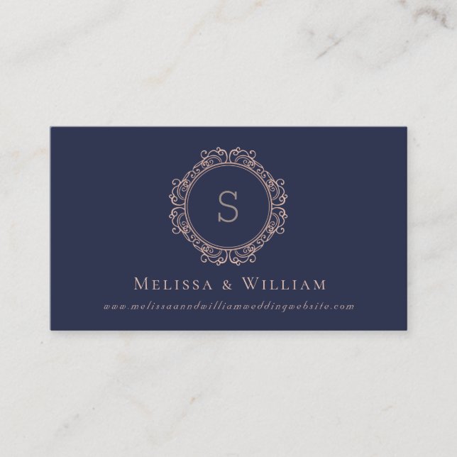Elegant Monogram Navy Wedding Website Enclosure Card (Front)