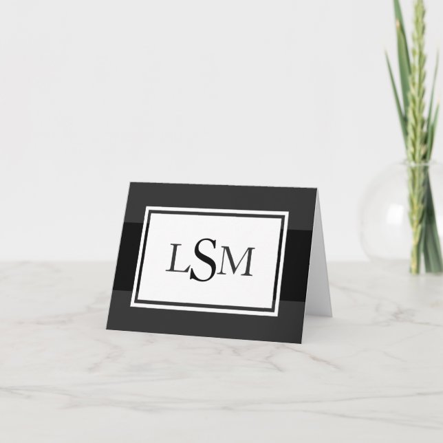 Elegant Monogram Notecards in Black and White (Front)