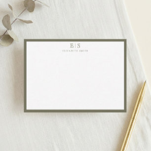 Elegant Monogram Olive Green Border Card