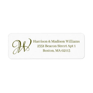 Elegant Monogram olive green white custom Address Return Address Label