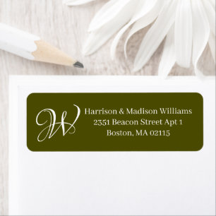 Elegant Monogram olive moss green return address Label