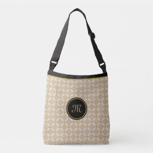 Elegant Monogram on Black, Beige and Golden Crossbody Bag