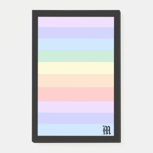 Elegant Monogram on Pastel Rainbow & Black Frame Post-it Notes