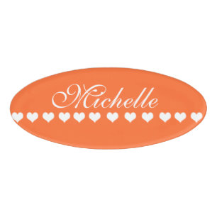 Elegant Monogram Orange Name Tag