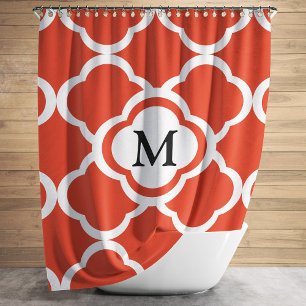 Elegant Monogram Orange Quatrefoil Pattern Shower Curtain