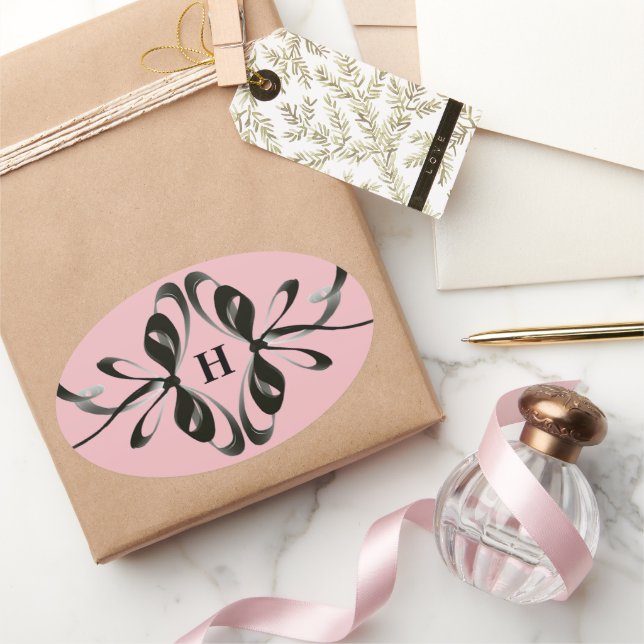 Elegant Monogram Oval Sticker with Artistic Black  (Gifting)