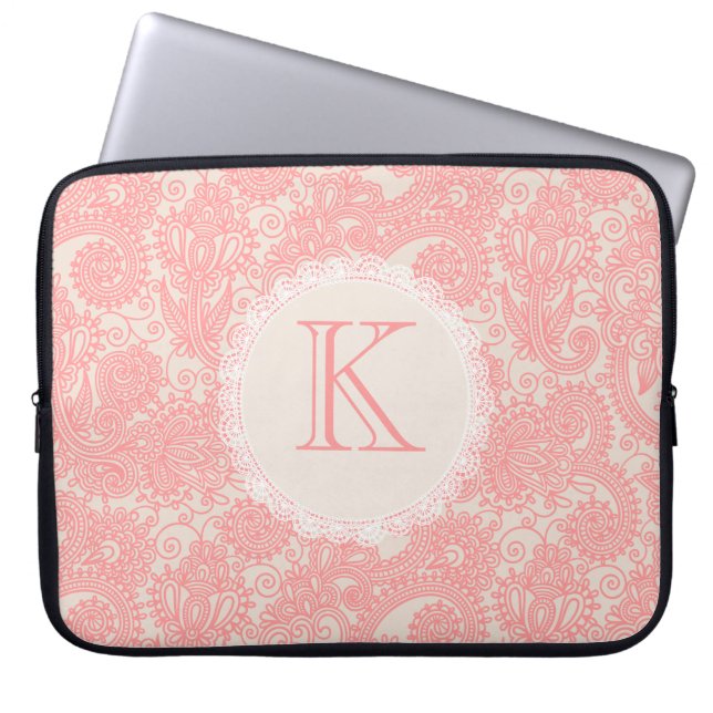 Elegant Monogram Paisley Designer Laptop Bag (Front)