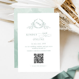 Elegant Monogram Pale Green RSVP Online QR Code Enclosure Card