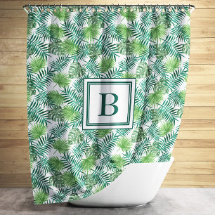 Elegant Monogram Palm Leaves Pattern  Shower Curtain