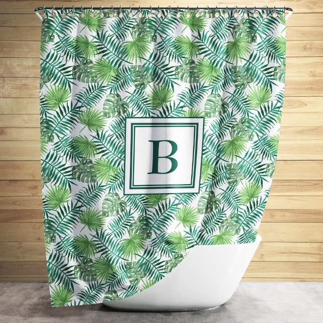 Elegant Monogram Palm Leaves Pattern  Shower Curtain (Elegant Monogram Palm Leaves Pattern Shower Curtain)