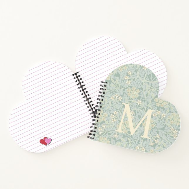 Elegant Monogram Pastel Green Jasmine Floral Notebook (Inside)