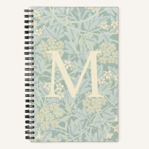 Elegant Monogram Pastel Green Jasmine Floral Notebook