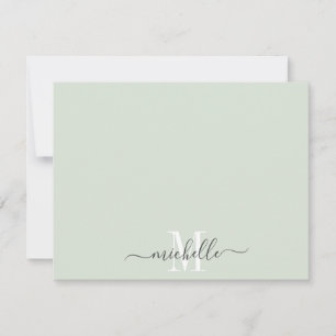 Elegant Monogram Pastel Green White Script Name Card