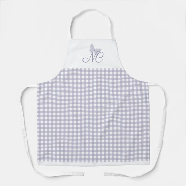 Elegant Monogram Pastel Lavender Gingham Checks Apron (Front)