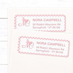 Elegant Monogram Peach Pink Gingham Return Address Label