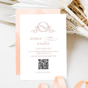 Elegant Monogram Peach RSVP Online QR Code Enclosure Card