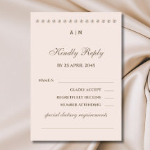 Elegant Monogram Pearl Wedding RSVP Card