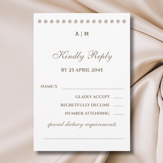 Elegant Monogram Pearl Wedding RSVP Card  (Creator Uploaded)