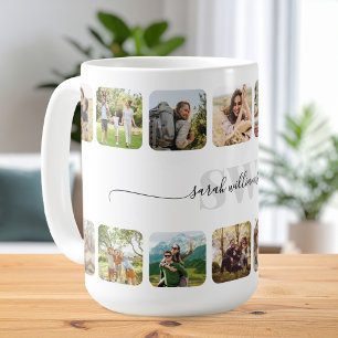 Elegant Monogram Personalised 14 Photo Collage Coffee Mug