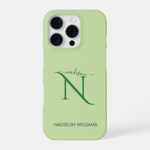 Elegant Monogram Personalised light green iPhone 16 Pro Case